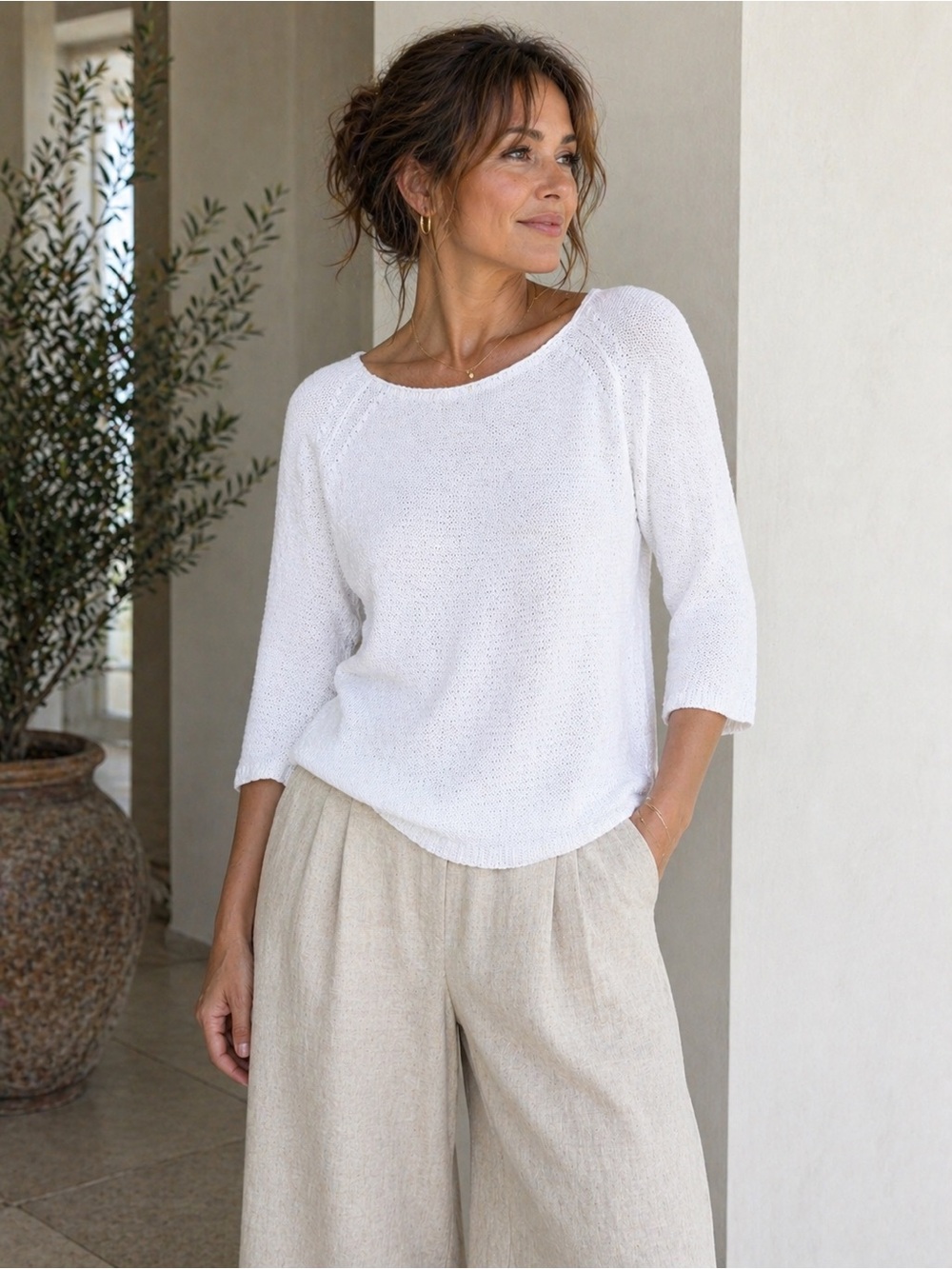 TERRA SJ Apparel White Knit Sweater NWT Lightweight Minimalist Top Size S